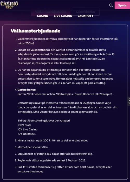 välkomstbonus Casino Epic<